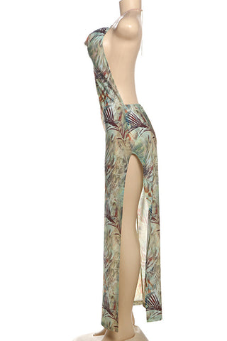 Floral Print Halter Maxi Dress