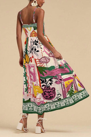 Colorful Strappy Print Dress
