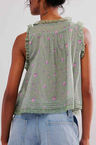 Lace-Trimmed Button-Front Tank