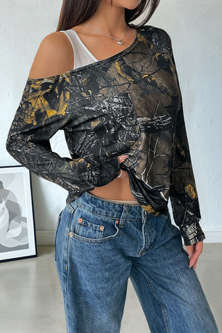 Asymmetric Long Sleeve Graphic Tee