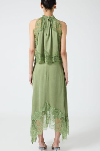 Lace Trim Sleeveless Top & Slit Skirt Set