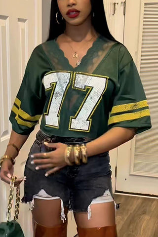 Off-Shoulder Numbered T-Shirt