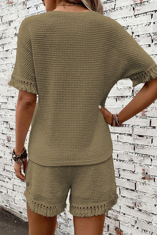 Tassel Trim Waffle Lounge Set