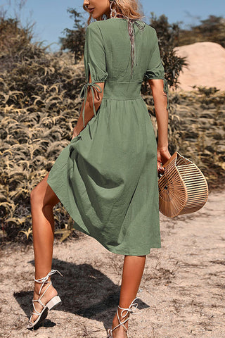 V-Neck Button Casual Dress