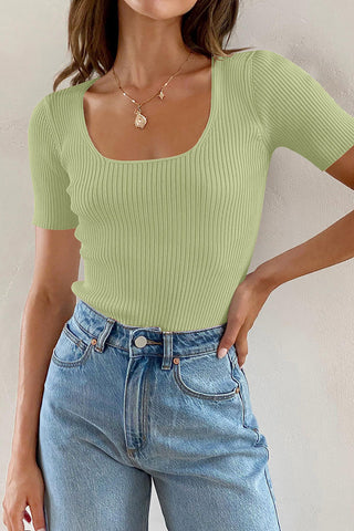 Square Neck Ribbed Fitted Top