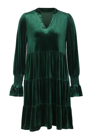 V-Neck Tiered Dress with Smocked Sleeves