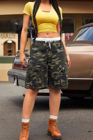 Camo Print Elastic Waist Casual Shorts