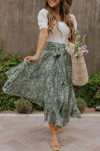 Floral Wrap-Tie Rayon Midi Skirt