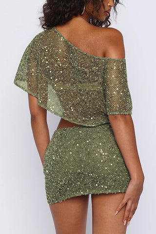 One-Shoulder Sequined Mini Dress