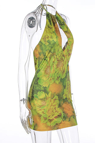 Floral Halter Neck Casual Dress