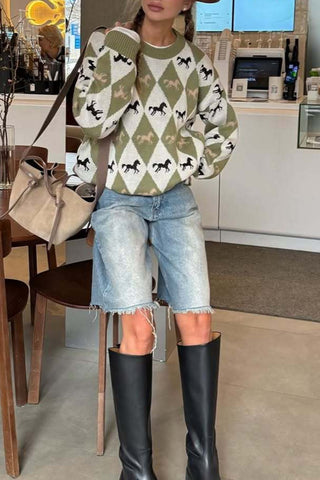 Argyle Horse Pattern Sweater