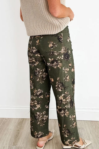 Vintage Floral Raw Hem Straight Jeans