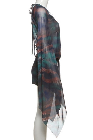 Tie-Front Sheer Sleeve Mini Dress