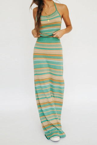 Striped Halter Neck Tank Top