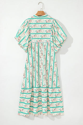 Striped Puff Sleeve Midi Dress