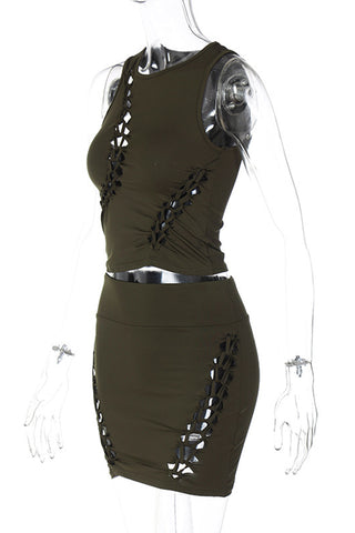 Intricate Cutout Skirt Set