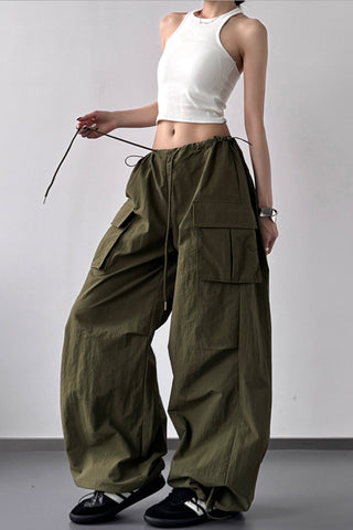 Wide-Leg Cargo Pants with Floral Detail