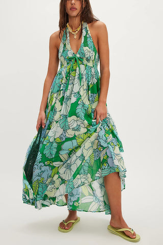 Floral Halter Vacation Dress