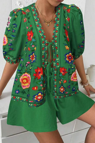 Floral Tie-Front Short Set