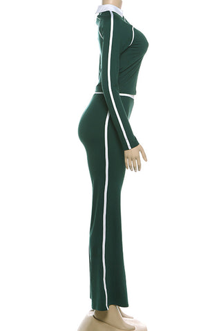 Stylish V-Neck Flared Pants Set