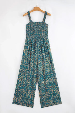 Smocked Floral Square Neck Jumpsuit