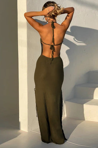 Halter Lace-Up Maxi Dress