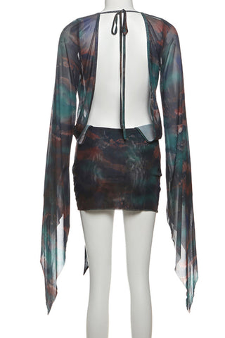 Tie-Front Sheer Sleeve Mini Dress