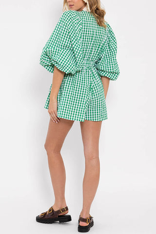 V-Neck Balloon Sleeve Romper