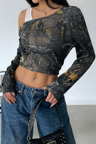 Asymmetric Long Sleeve Graphic Tee