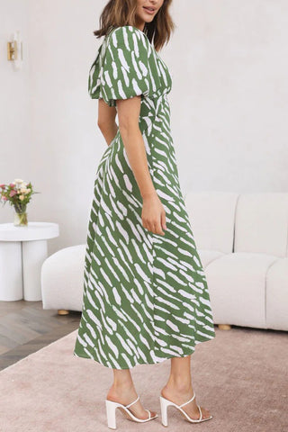 Puff Sleeve Printed Midi Dress