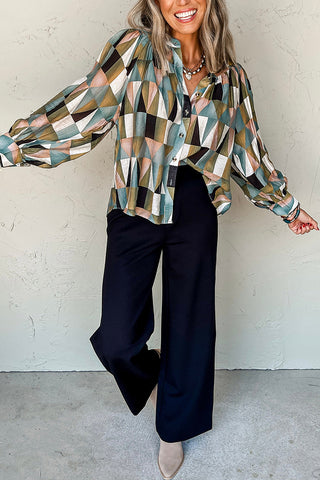 Geometric Print Balloon Sleeve Shirt