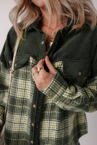 Plaid Corduroy Button-Up Shirt