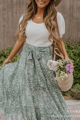 Floral Wrap-Tie Rayon Midi Skirt