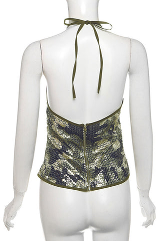 Sequin-Embellished Halter Tank