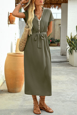 V-Neck Belted Casual Dress