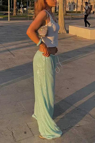 Sparkling Wide-Leg Casual Pants