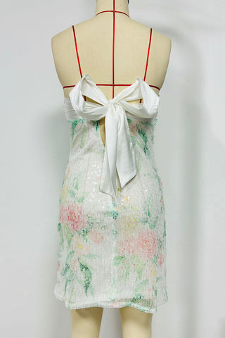 Strapless Floral Sequin Evening Dress