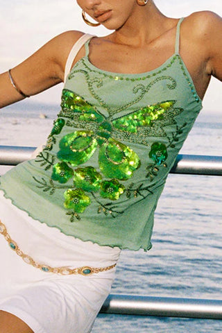 Sequin Butterfly Tank Top