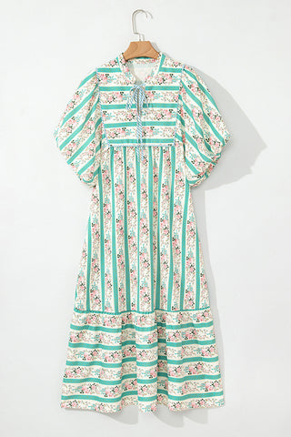 Striped Puff Sleeve Midi Dress