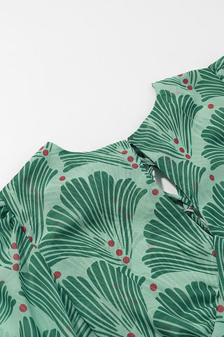 Printed Puff-Sleeve Midi Dress