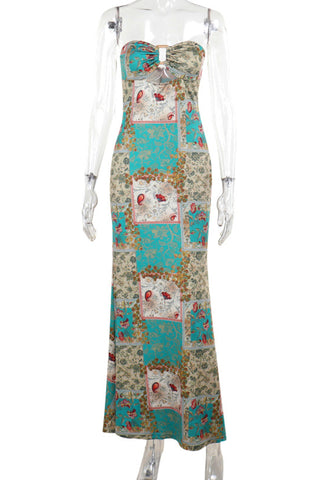 Strapless Printed Midi Dress