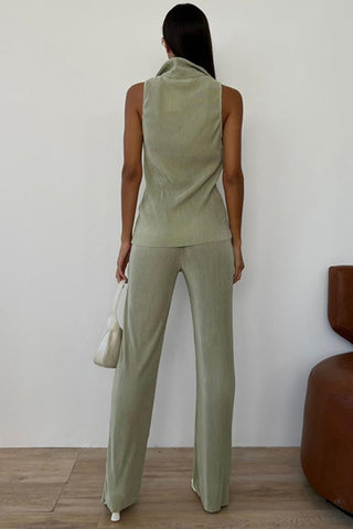 Collared Button-Front Pants Set