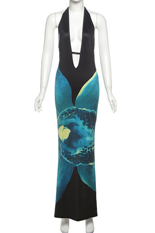 Halter Maxi Dress with Artistic Design