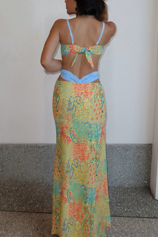 Vibrant Paisley Skirt Set with Twist Top