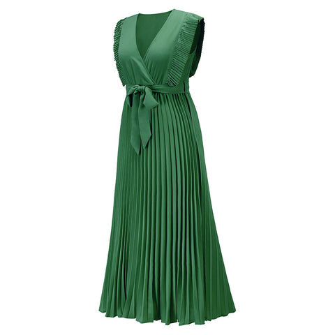 Wrap-Pleated Casual Maxi Dress