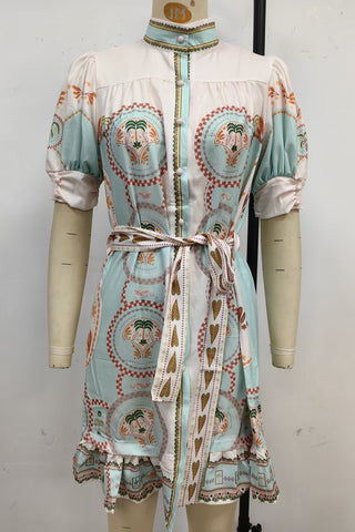 Belted Print Casual Dress