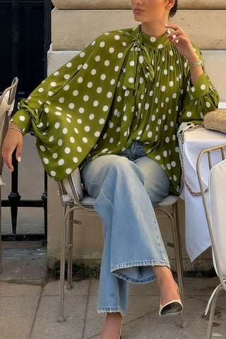 Polka Dot Blouse with Flowing Sleeves