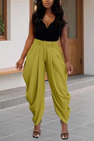 High-Waist Pleated Casual Pants