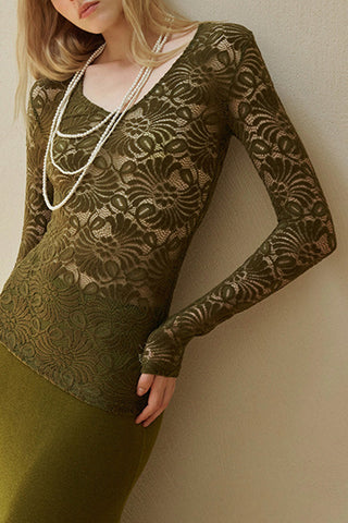 Lace V-Neck Long Sleeve Top