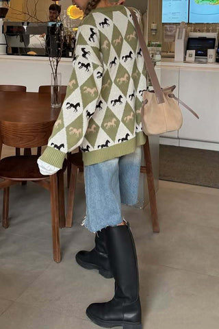 Argyle Horse Pattern Sweater